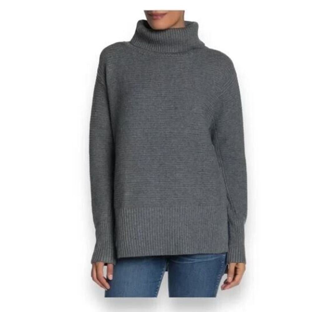 Sweet Romeo Women's Oversized Ribbed Mock Neck Sweater in Charcoal Small $58